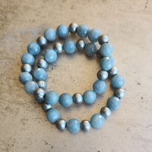 Elegant Blue Lace Agate And Silver Beaded Bracelet
